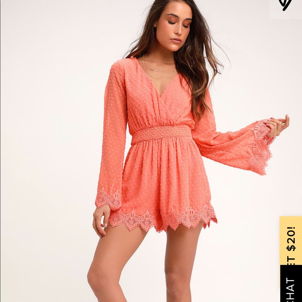 Lulu’s Coral Orange Bell Sleeve Romper